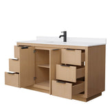 Maroni 60 Inch Single Bathroom Vanity in Light Straw, White Cultured Marble Countertop, Undermount Square Sink, Matte Black Trim