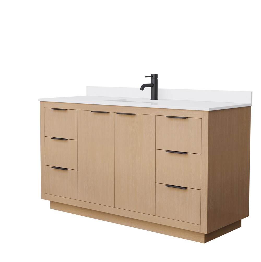 Wyndham Collection - Maroni 60 Inch Single Bathroom Vanity in Light Straw, White Cultured Marble Countertop, Undermount Square Sink, Matte Black Trim