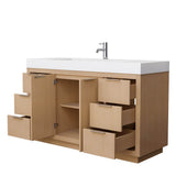 Maroni 60 Inch Single Bathroom Vanity in Light Straw, 4 Inch Thick Matte White Solid Surface Countertop, Integrated Sink
