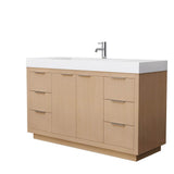 Wyndham Collection - Maroni 60 Inch Single Bathroom Vanity in Light Straw, 4 Inch Thick Matte White Solid Surface Countertop, Integrated Sink