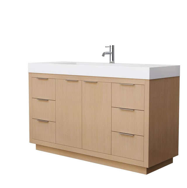 Wyndham Collection - Maroni 60 Inch Single Bathroom Vanity in Light Straw, 4 Inch Thick Matte White Solid Surface Countertop, Integrated Sink
