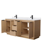 Maroni 72 Inch Double Bathroom Vanity in Light Straw, White Cultured Marble Countertop, Undermount Square Sinks, Matte Black Trim