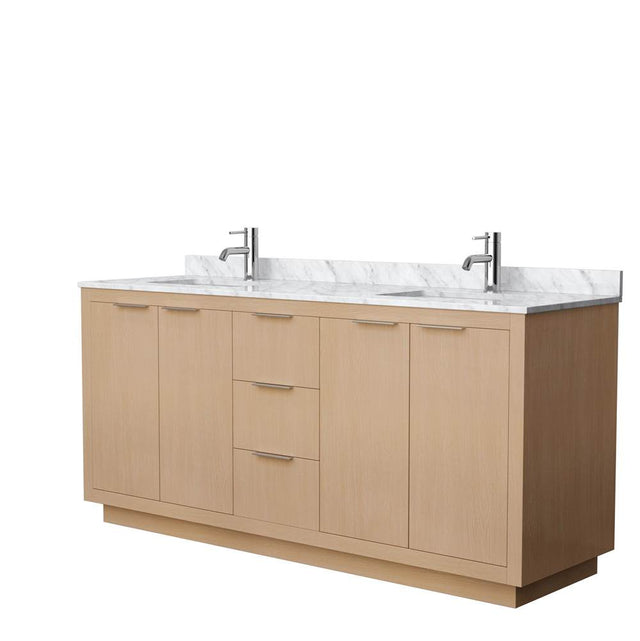 Wyndham Collection - Maroni 72 Inch Double Bathroom Vanity in Light Straw, White Carrara Marble Countertop, Undermount Square Sinks