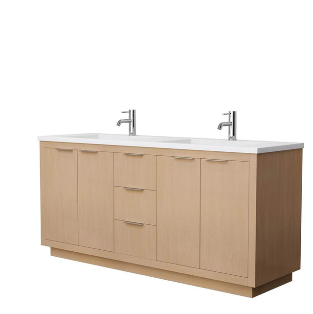 Wyndham Collection - Maroni 72 Inch Double Bathroom Vanity in Light Straw, 1.25 Inch Thick Matte White Solid Surface Countertop, Integrated Sinks