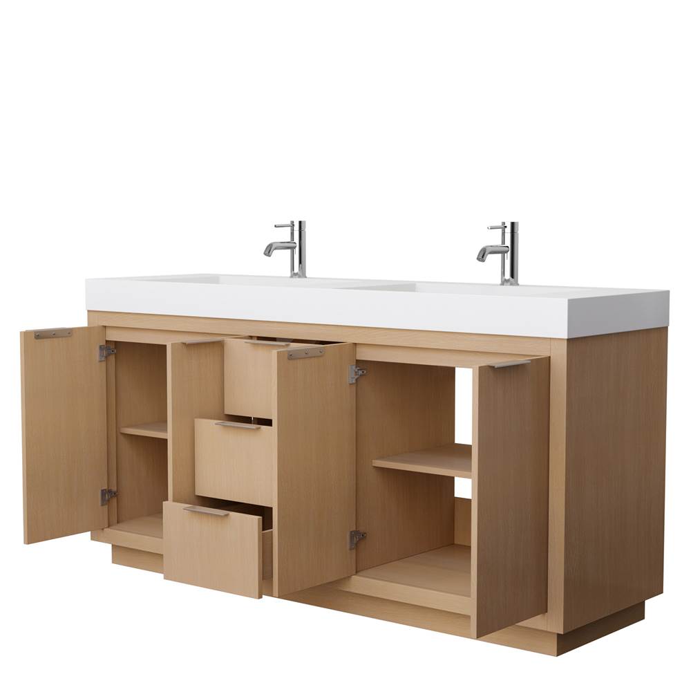 Maroni 72 Inch Double Bathroom Vanity in Light Straw, 4 Inch Thick Matte White Solid Surface Countertop, Integrated Sinks