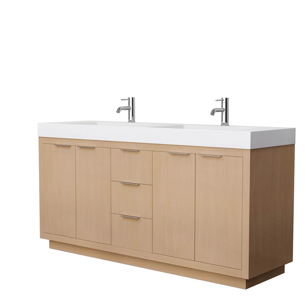 Wyndham Collection - Maroni 72 Inch Double Bathroom Vanity in Light Straw, 4 Inch Thick Matte White Solid Surface Countertop, Integrated Sinks