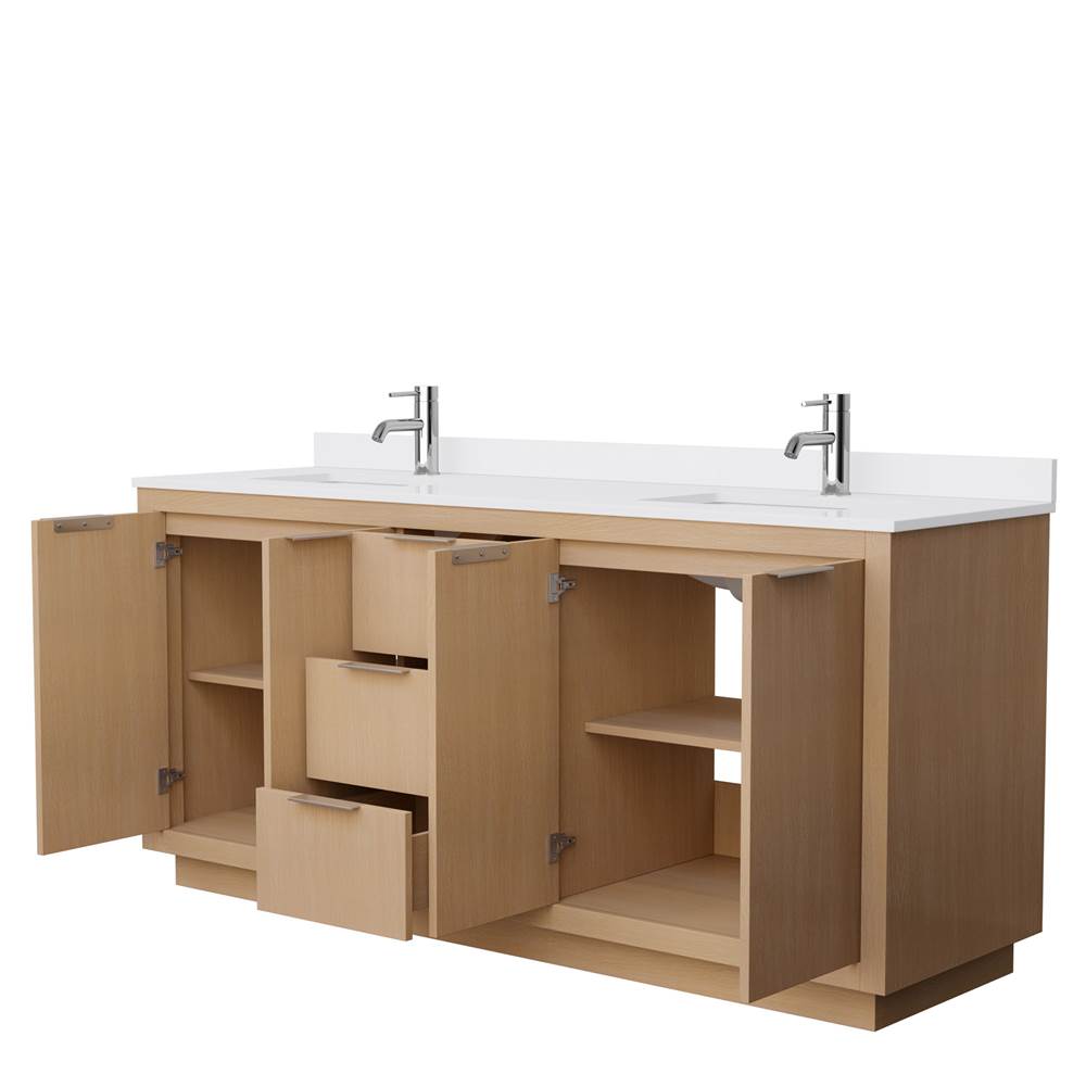 Maroni 72 Inch Double Bathroom Vanity in Light Straw, White Cultured Marble Countertop, Undermount Square Sinks