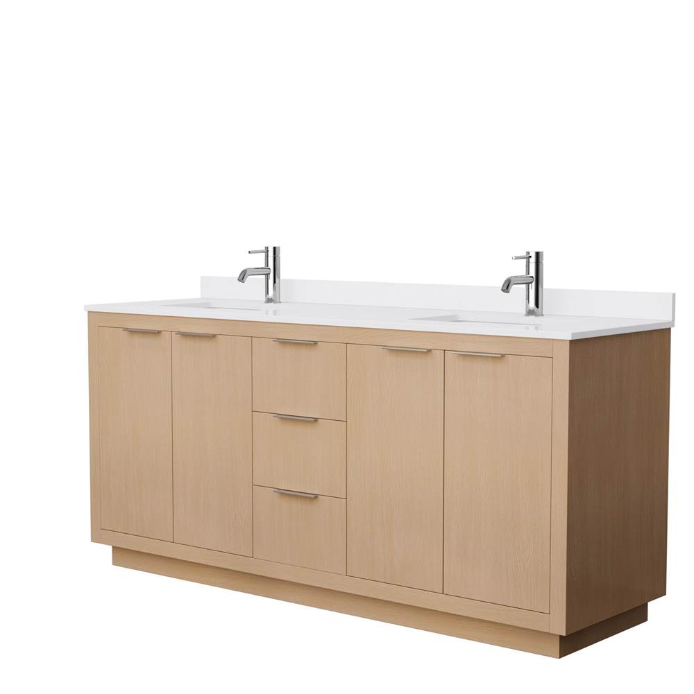Wyndham Collection - Maroni 72 Inch Double Bathroom Vanity in Light Straw, White Cultured Marble Countertop, Undermount Square Sinks
