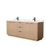 Wyndham Collection - Maroni 80 Inch Double Bathroom Vanity in Light Straw, Carrara Cultured Marble Countertop, Undermount Square Sinks, Matte Black Trim
