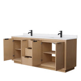 Maroni 80 Inch Double Bathroom Vanity in Light Straw, White Cultured Marble Countertop, Undermount Square Sinks, Matte Black Trim