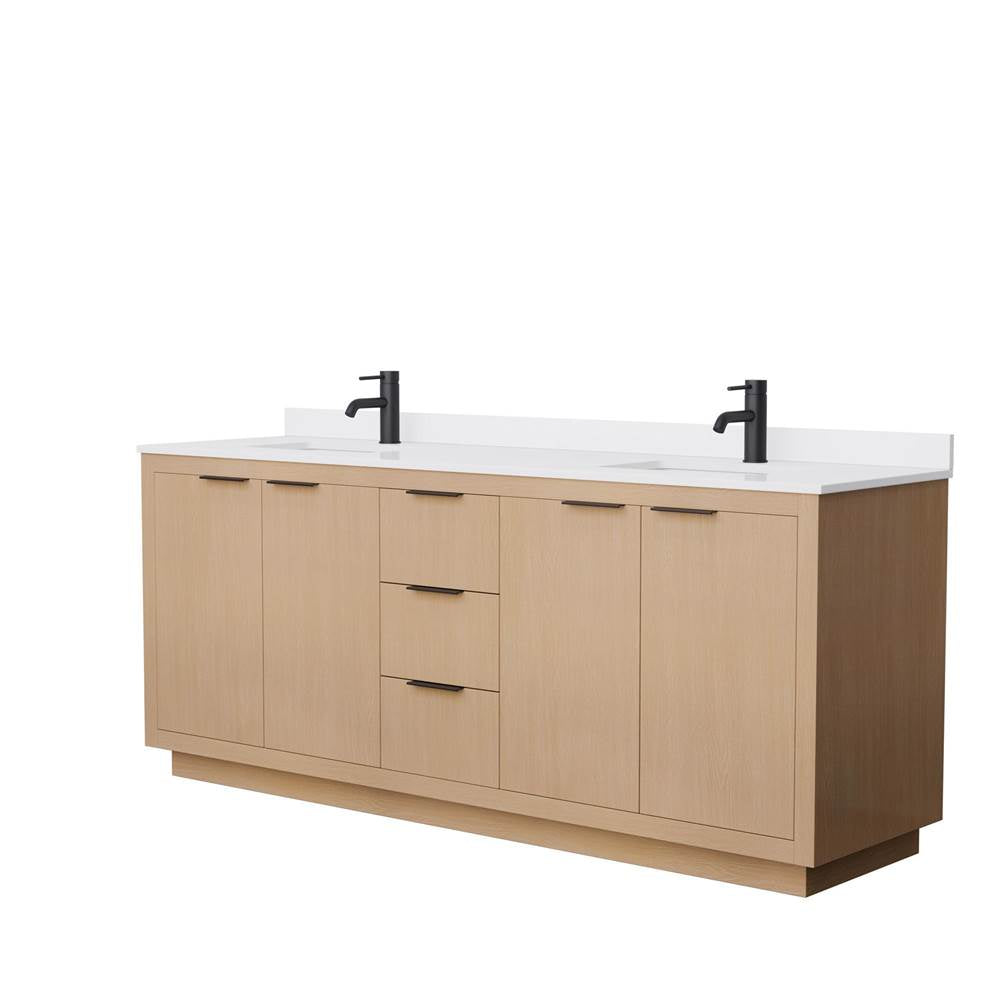 Wyndham Collection - Maroni 80 Inch Double Bathroom Vanity in Light Straw, White Cultured Marble Countertop, Undermount Square Sinks, Matte Black Trim