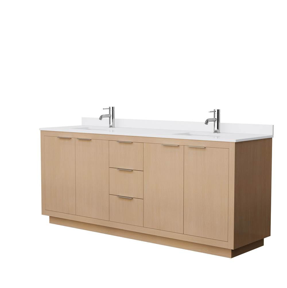 Wyndham Collection - Maroni 80 Inch Double Bathroom Vanity in Light Straw, White Cultured Marble Countertop, Undermount Square Sinks