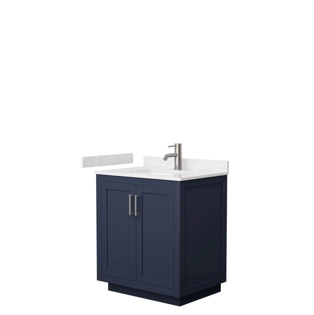 Wyndham Collection - Miranda 30 Inch Single Bathroom Vanity in Dark Blue, Carrara Cultured Marble Countertop, Undermount Square Sink, Brushed Nickel Trim