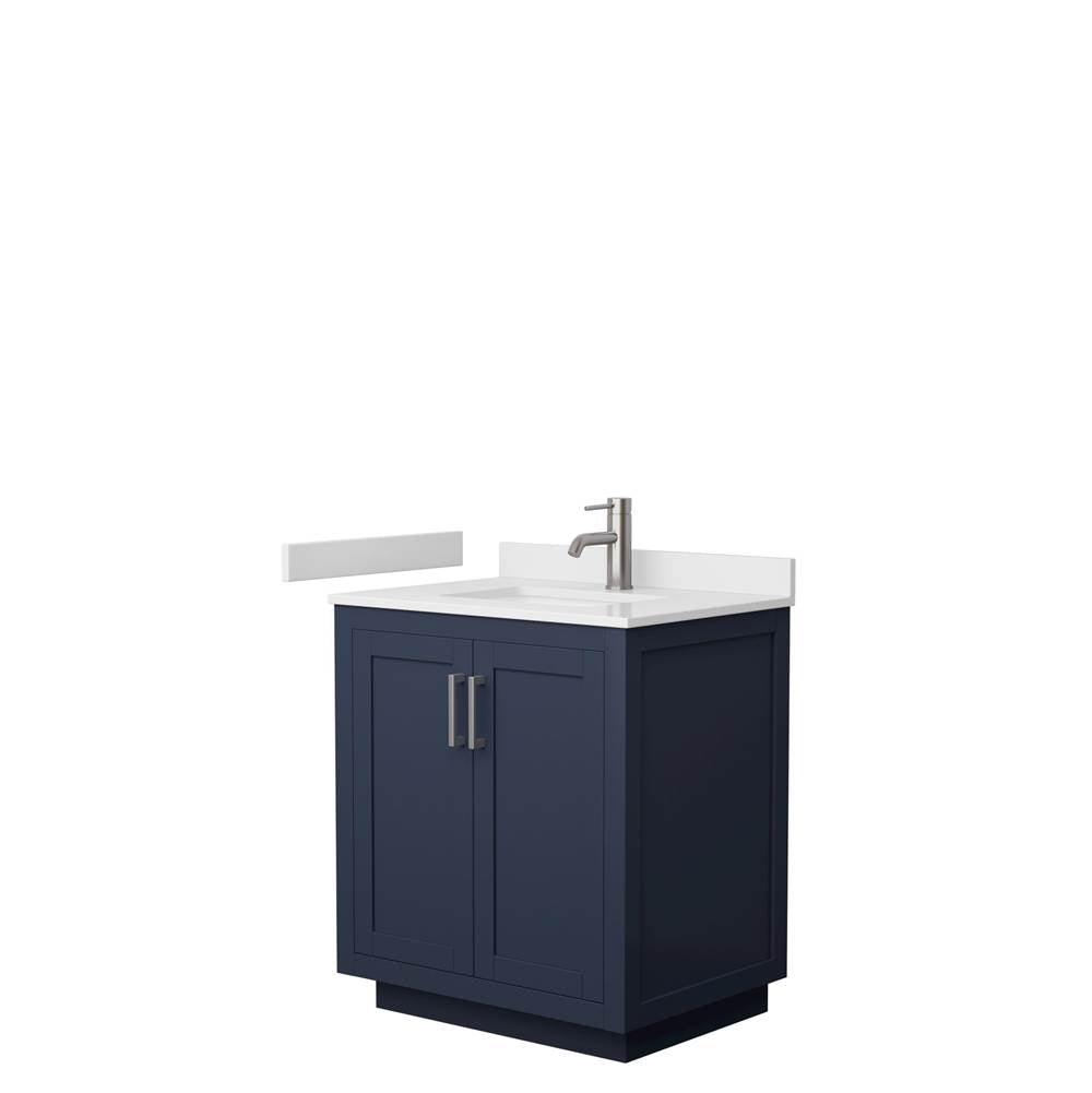 Wyndham Collection - Miranda 30 Inch Single Bathroom Vanity in Dark Blue, White Cultured Marble Countertop, Undermount Square Sink, Brushed Nickel Trim