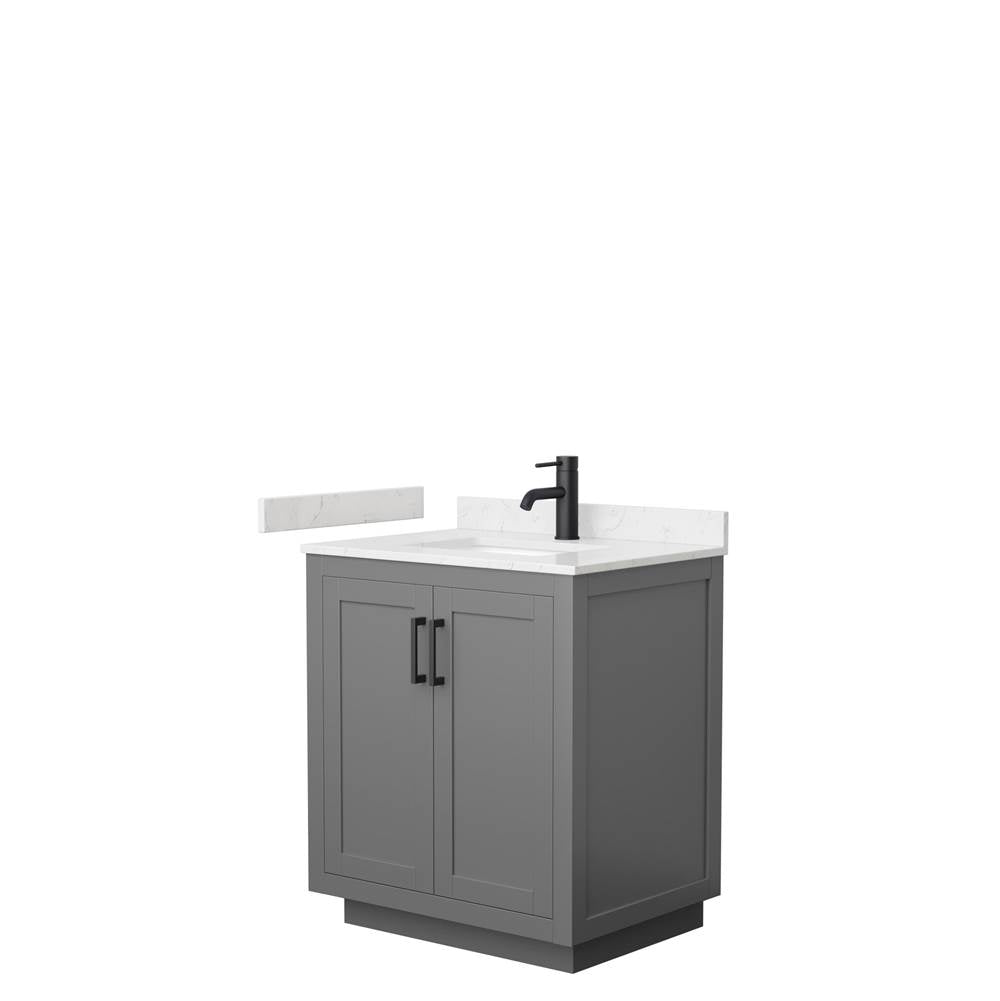 Wyndham Collection - Miranda 30 Inch Single Bathroom Vanity in Dark Gray, Carrara Cultured Marble Countertop, Undermount Square Sink, Matte Black Trim