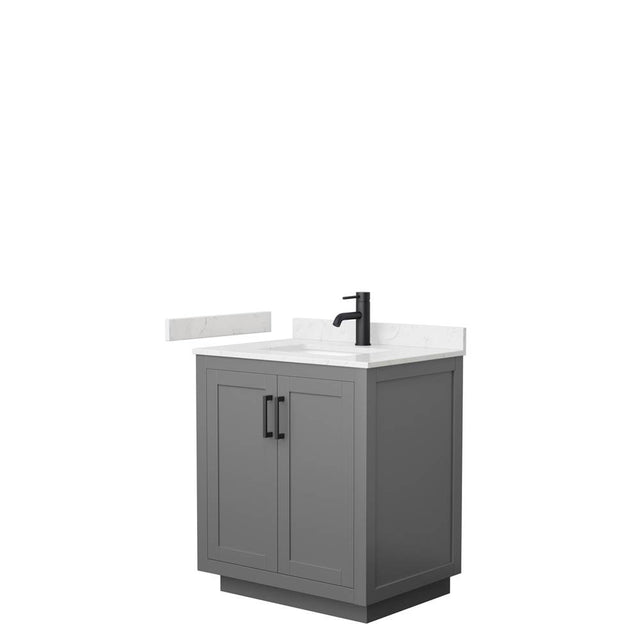 Wyndham Collection - Miranda 30 Inch Single Bathroom Vanity in Dark Gray, Carrara Cultured Marble Countertop, Undermount Square Sink, Matte Black Trim