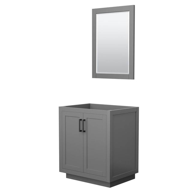 Wyndham Collection - Miranda 30 Inch Single Bathroom Vanity in Dark Gray, No Countertop, No Sink, Matte Black Trim, 24 Inch Mirror
