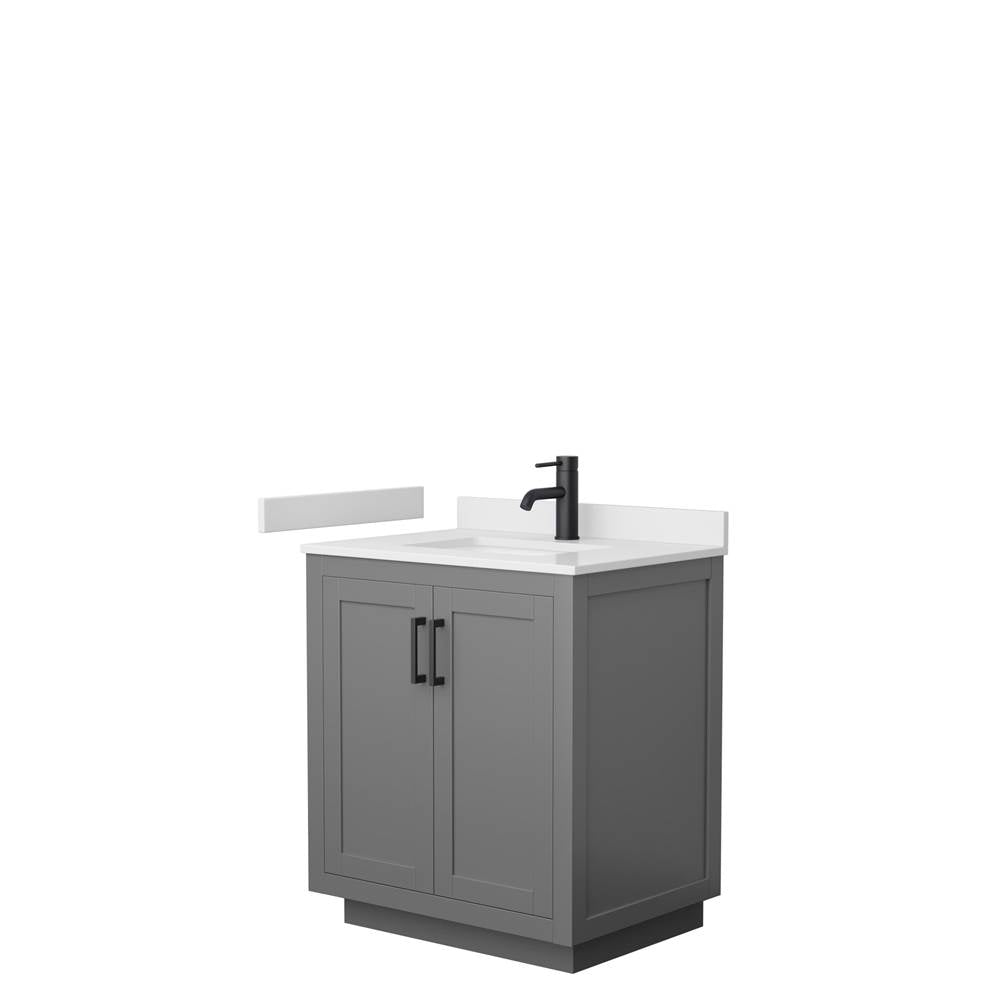 Wyndham Collection - Miranda 30 Inch Single Bathroom Vanity in Dark Gray, White Cultured Marble Countertop, Undermount Square Sink, Matte Black Trim