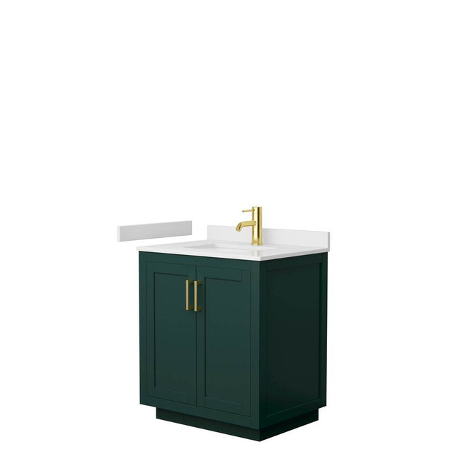 Wyndham Collection - Miranda 30 Inch Single Bathroom Vanity in Green, White Cultured Marble Countertop, Undermount Square Sink, Brushed Gold Trim