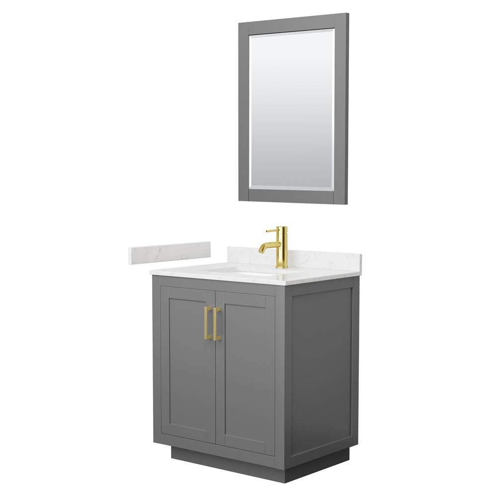 Wyndham Collection - Miranda 30 Inch Single Bathroom Vanity in Dark Gray, Carrara Cultured Marble Countertop, Undermount Square Sink, Brushed Gold Trim, 24 Inch Mirror