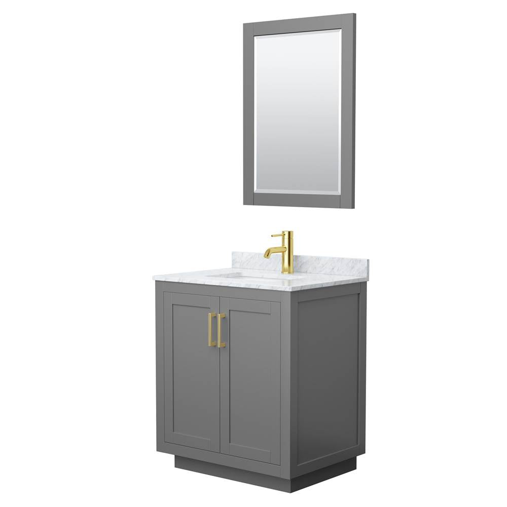 Wyndham Collection - Miranda 30 Inch Single Bathroom Vanity in Dark Gray, White Carrara Marble Countertop, Undermount Square Sink, Brushed Gold Trim, 24 Inch Mirror