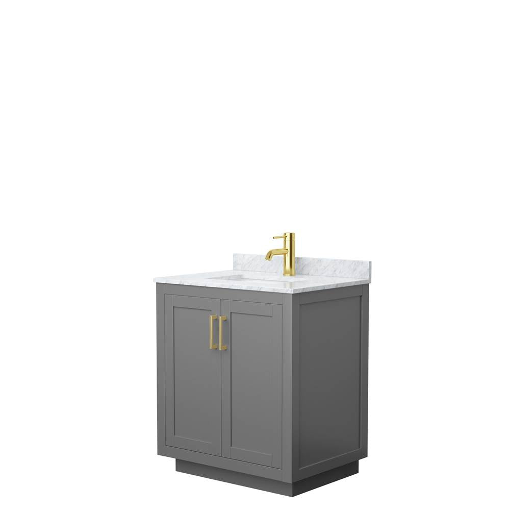 Wyndham Collection - Miranda 30 Inch Single Bathroom Vanity in Dark Gray, White Carrara Marble Countertop, Undermount Square Sink, Brushed Gold Trim