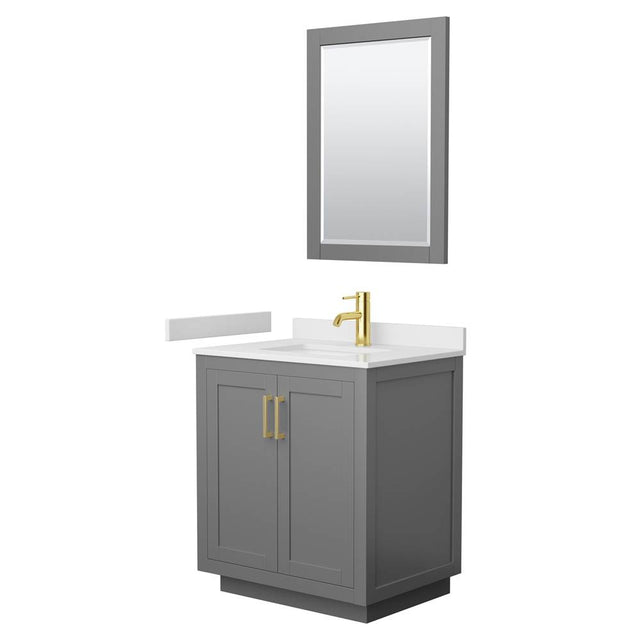 Wyndham Collection - Miranda 30 Inch Single Bathroom Vanity in Dark Gray, White Cultured Marble Countertop, Undermount Square Sink, Brushed Gold Trim, 24 Inch Mirror