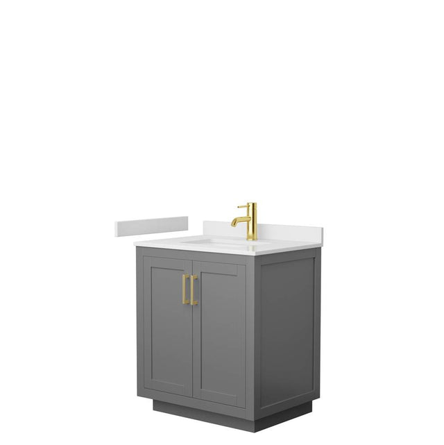 Wyndham Collection - Miranda 30 Inch Single Bathroom Vanity in Dark Gray, White Cultured Marble Countertop, Undermount Square Sink, Brushed Gold Trim
