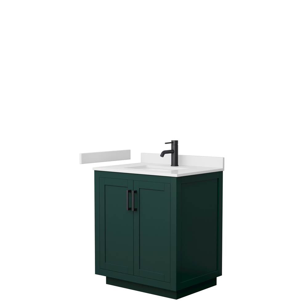 Wyndham Collection - Miranda 30 Inch Single Bathroom Vanity in Green, White Cultured Marble Countertop, Undermount Square Sink, Matte Black Trim