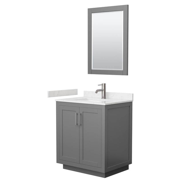 Wyndham Collection - Miranda 30 Inch Single Bathroom Vanity in Dark Gray, Carrara Cultured Marble Countertop, Undermount Square Sink, Brushed Nickel Trim, 24 Inch Mirror