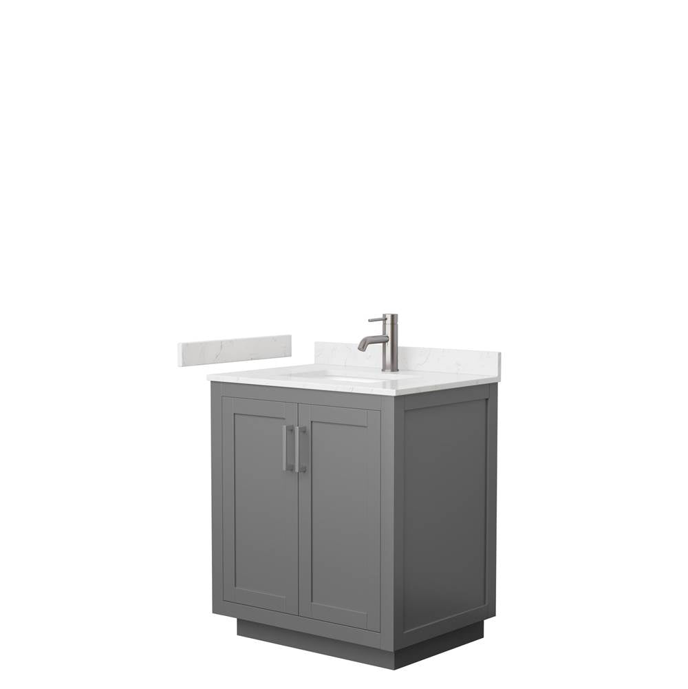 Wyndham Collection - Miranda 30 Inch Single Bathroom Vanity in Dark Gray, Carrara Cultured Marble Countertop, Undermount Square Sink, Brushed Nickel Trim