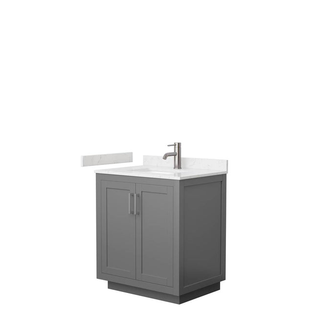 Wyndham Collection - Miranda 30 Inch Single Bathroom Vanity in Dark Gray, Carrara Cultured Marble Countertop, Undermount Square Sink, Brushed Nickel Trim