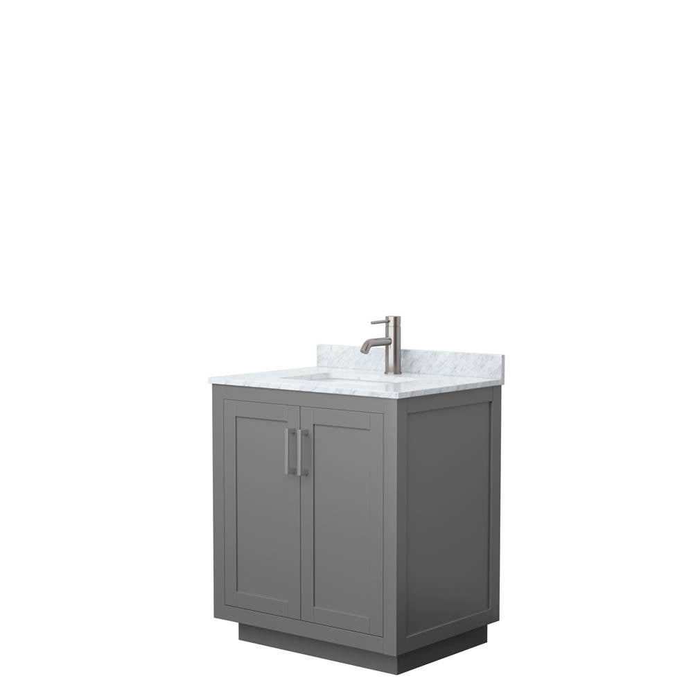 Wyndham Collection - Miranda 30 Inch Single Bathroom Vanity in Dark Gray, White Carrara Marble Countertop, Undermount Square Sink, Brushed Nickel Trim