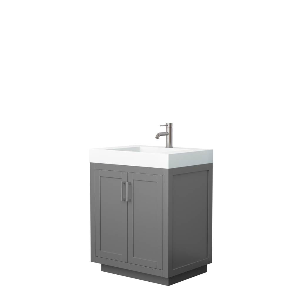 Wyndham Collection - Miranda 30 Inch Single Bathroom Vanity in Dark Gray, 4 Inch Thick Matte White Solid Surface Countertop, Integrated Sink, Brushed Nickel Trim