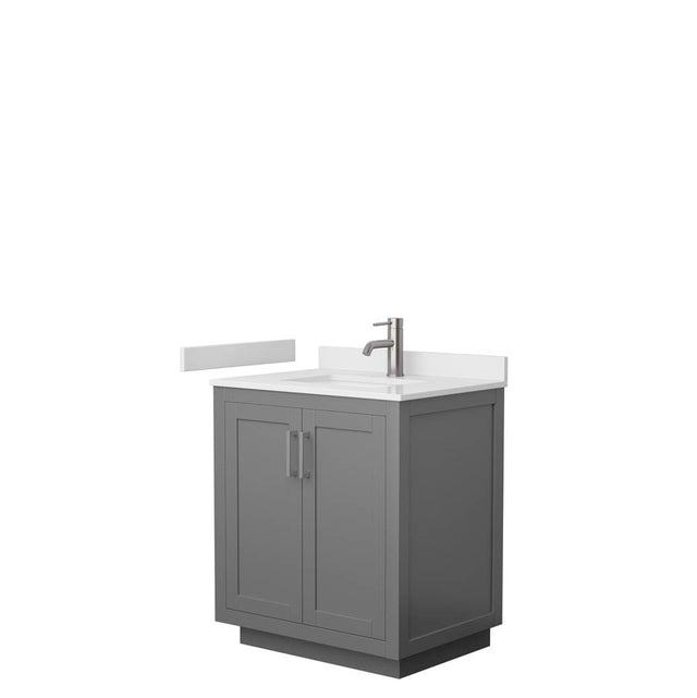 Wyndham Collection - Miranda 30 Inch Single Bathroom Vanity in Dark Gray, White Cultured Marble Countertop, Undermount Square Sink, Brushed Nickel Trim