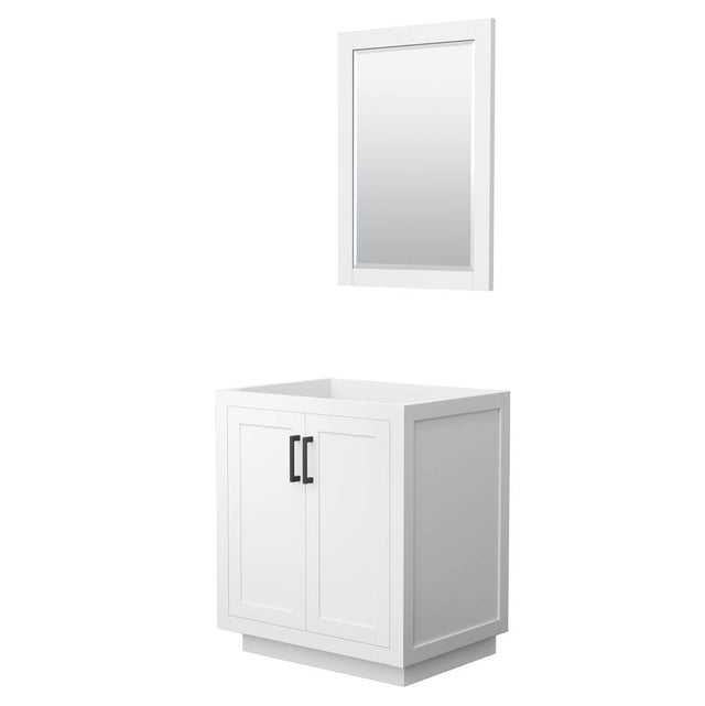 Wyndham Collection - Miranda 30 Inch Single Bathroom Vanity in White, No Countertop, No Sink, Matte Black Trim, 24 Inch Mirror