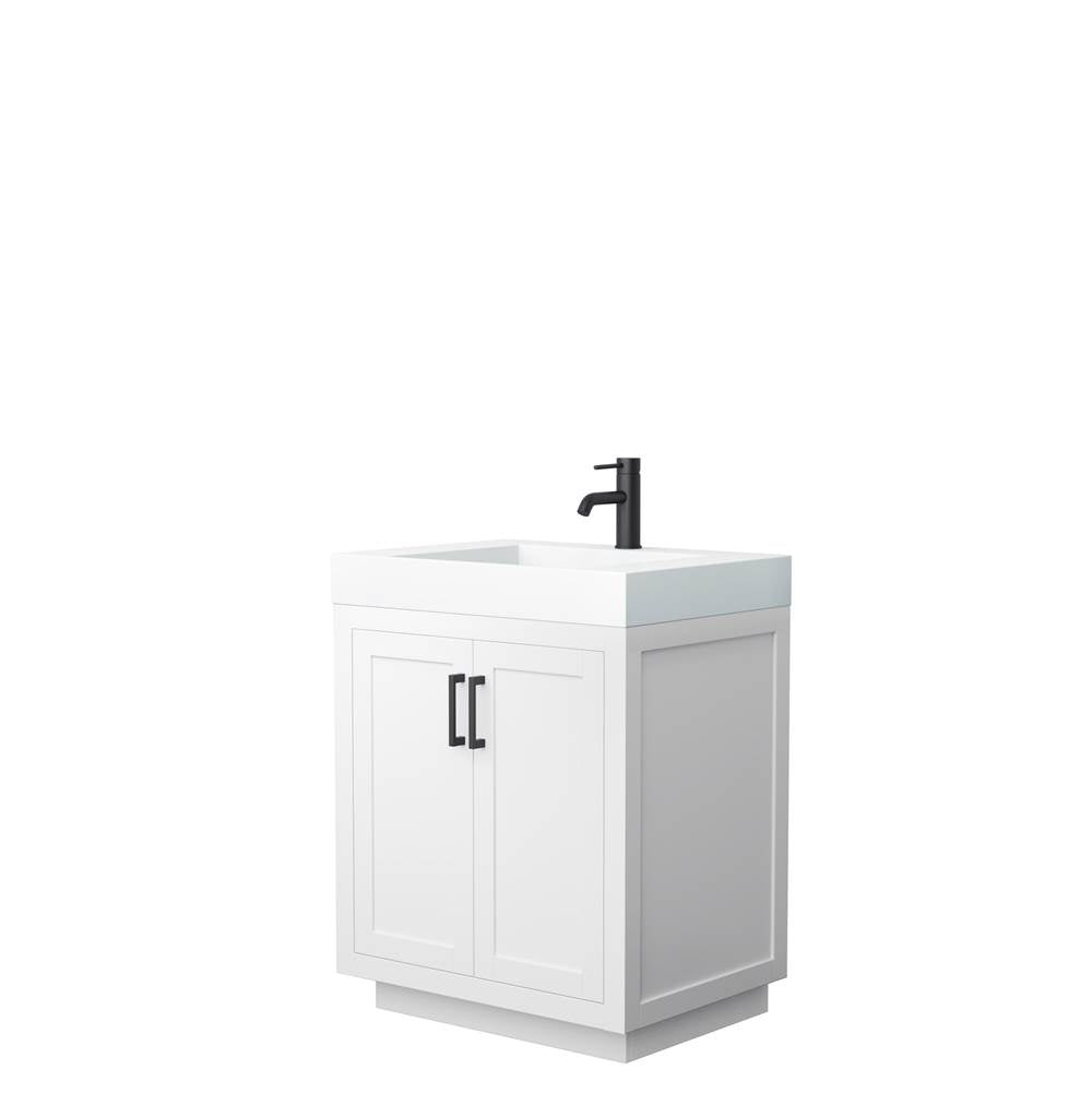 Wyndham Collection - Miranda 30 Inch Single Bathroom Vanity in White, 4 Inch Thick Matte White Solid Surface Countertop, Integrated Sink, Matte Black Trim
