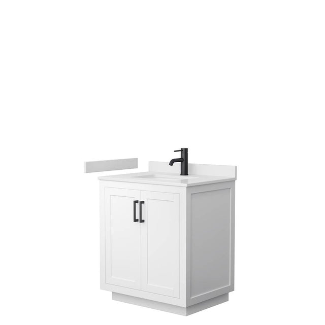 Wyndham Collection - Miranda 30 Inch Single Bathroom Vanity in White, White Cultured Marble Countertop, Undermount Square Sink, Matte Black Trim