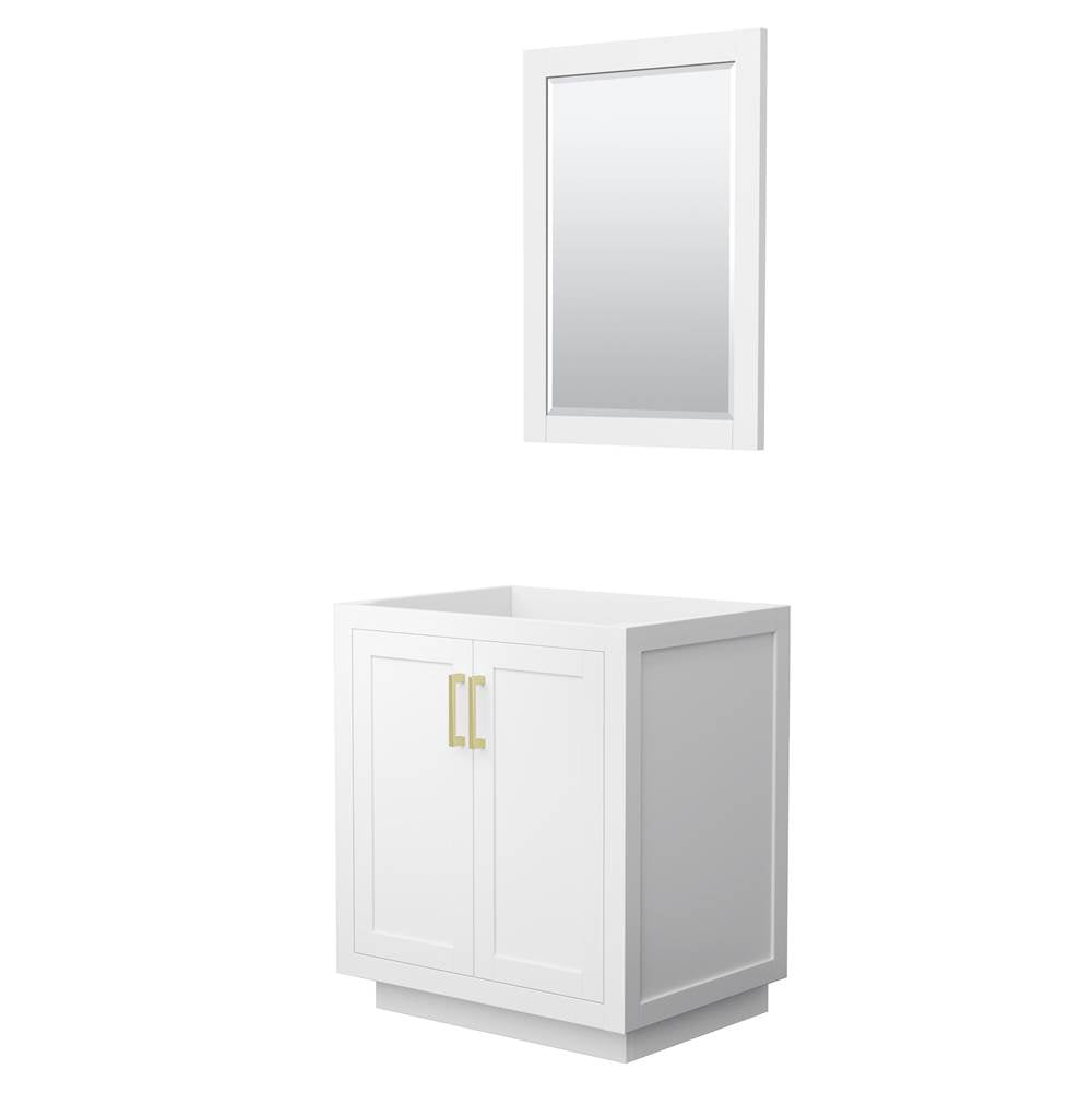 Wyndham Collection - Miranda 30 Inch Single Bathroom Vanity in White, No Countertop, No Sink, Brushed Gold Trim, 24 Inch Mirror
