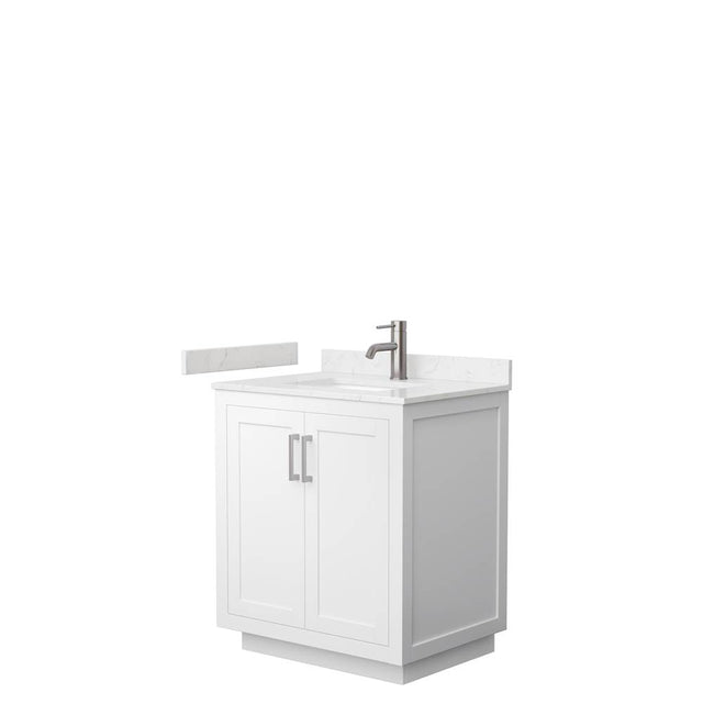 Wyndham Collection - Miranda 30 Inch Single Bathroom Vanity in White, Carrara Cultured Marble Countertop, Undermount Square Sink, Brushed Nickel Trim