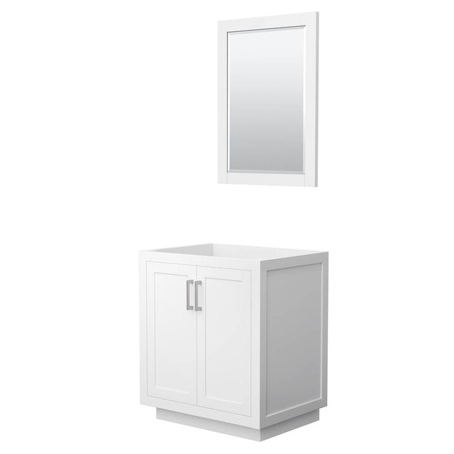 Wyndham Collection - Miranda 30 Inch Single Bathroom Vanity in White, No Countertop, No Sink, Brushed Nickel Trim, 24 Inch Mirror