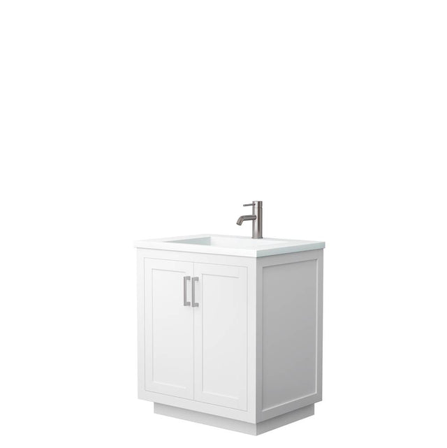 Wyndham Collection - Miranda 30 Inch Single Bathroom Vanity in White, 1.25 Inch Thick Matte White Solid Surface Countertop, Integrated Sink, Brushed Nickel Trim