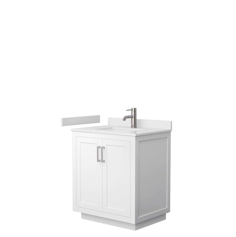 Wyndham Collection - Miranda 30 Inch Single Bathroom Vanity in White, White Cultured Marble Countertop, Undermount Square Sink, Brushed Nickel Trim