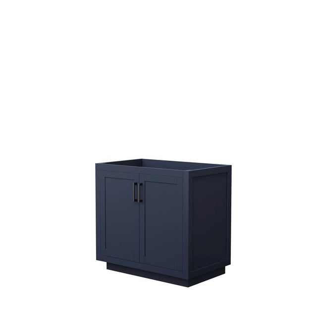 Wyndham Collection - Miranda 36 Inch Single Bathroom Vanity in Dark Blue, No Countertop, No Sink, Matte Black Trim