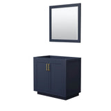 Wyndham Collection - Miranda 36 Inch Single Bathroom Vanity in Dark Blue, No Countertop, No Sink, Brushed Gold Trim, 34 Inch Mirror