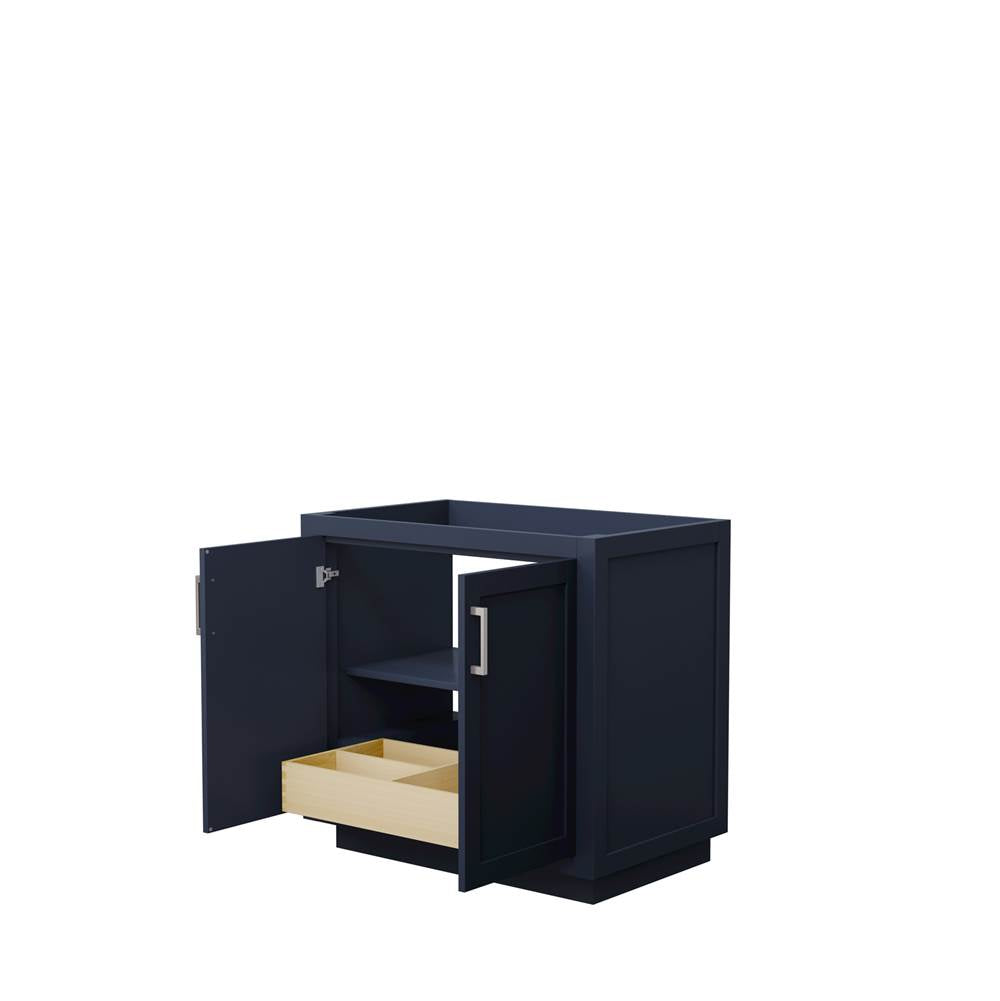 Miranda 36 Inch Single Bathroom Vanity in Dark Blue, No Countertop, No Sink, Brushed Nickel Trim