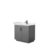 Wyndham Collection - Miranda 36 Inch Single Bathroom Vanity in Dark Gray, Carrara Cultured Marble Countertop, Undermount Square Sink, Matte Black Trim