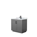 Wyndham Collection - Miranda 36 Inch Single Bathroom Vanity in Dark Gray, White Carrara Marble Countertop, Undermount Square Sink, Matte Black Trim