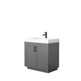 Wyndham Collection - Miranda 36 Inch Single Bathroom Vanity in Dark Gray, 4 Inch Thick Matte White Solid Surface Countertop, Integrated Sink, Matte Black Trim