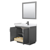 Miranda 36 Inch Single Bathroom Vanity in Dark Gray, White Cultured Marble Countertop, Undermount Square Sink, Matte Black Trim, 34 Inch Mirror